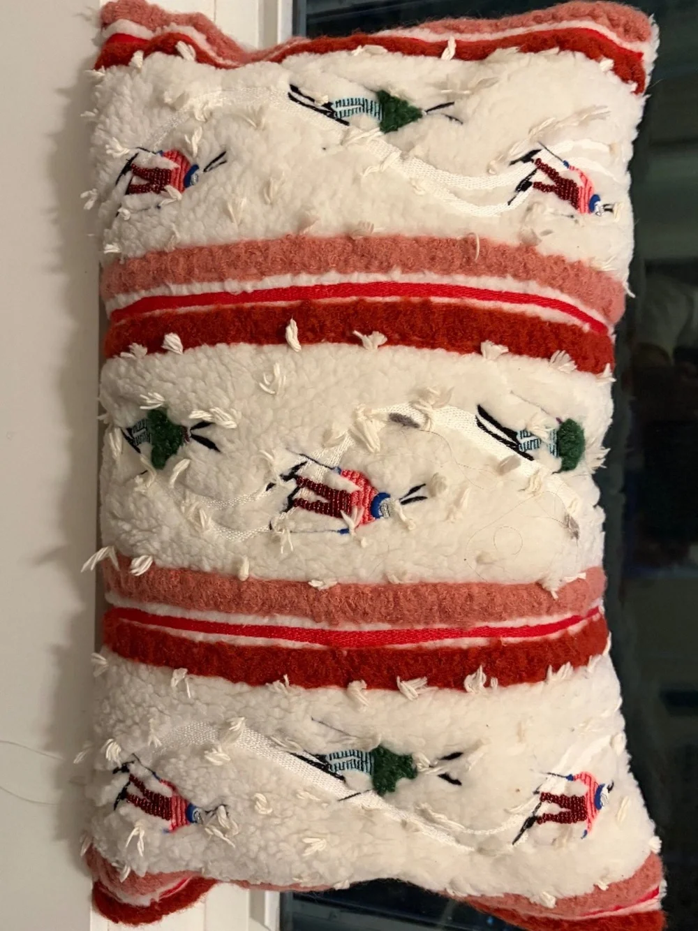 NWT Anthropologie Mountain Skiers Embroidered Pillow in Bunny Slopes new